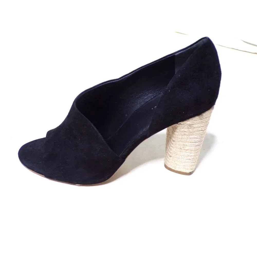 🆕 VINCE Persey Suede Jute Block Heel Pumps Sandal Shoes Black 9 - Picture 9 of 13